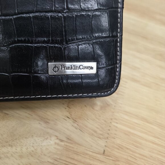 FRANKLIN COVEY Small Note Pad Folio Portfolio Black Faux Leather Crocodile Cover - Picture 10 of 10